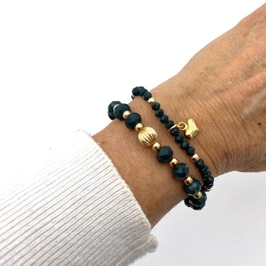 Gold Filled Green Bracelet Set with Heart Charm Elegant Gift for Her