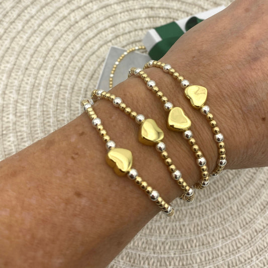 Gold Heart Bracelet Set Women Charm TwoTones Jewelry Stack Silver and Gold Layered Bracelet heart charm jewelry gift bead charm bracelet