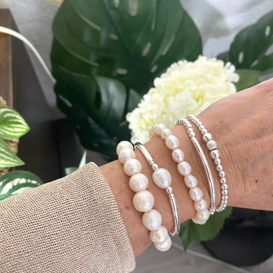 Sterling silver pearl bracelet and earrings set wedding day jewelry accessory bridesmaid personalized friendship gift