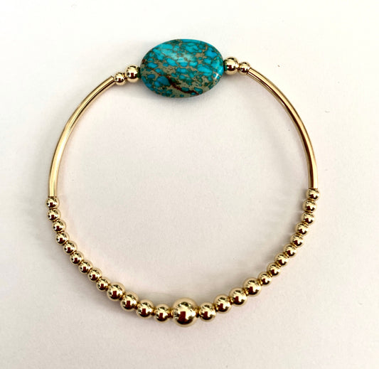 Turquoise Gold Filled Bracelet Set with Oval Gemstone