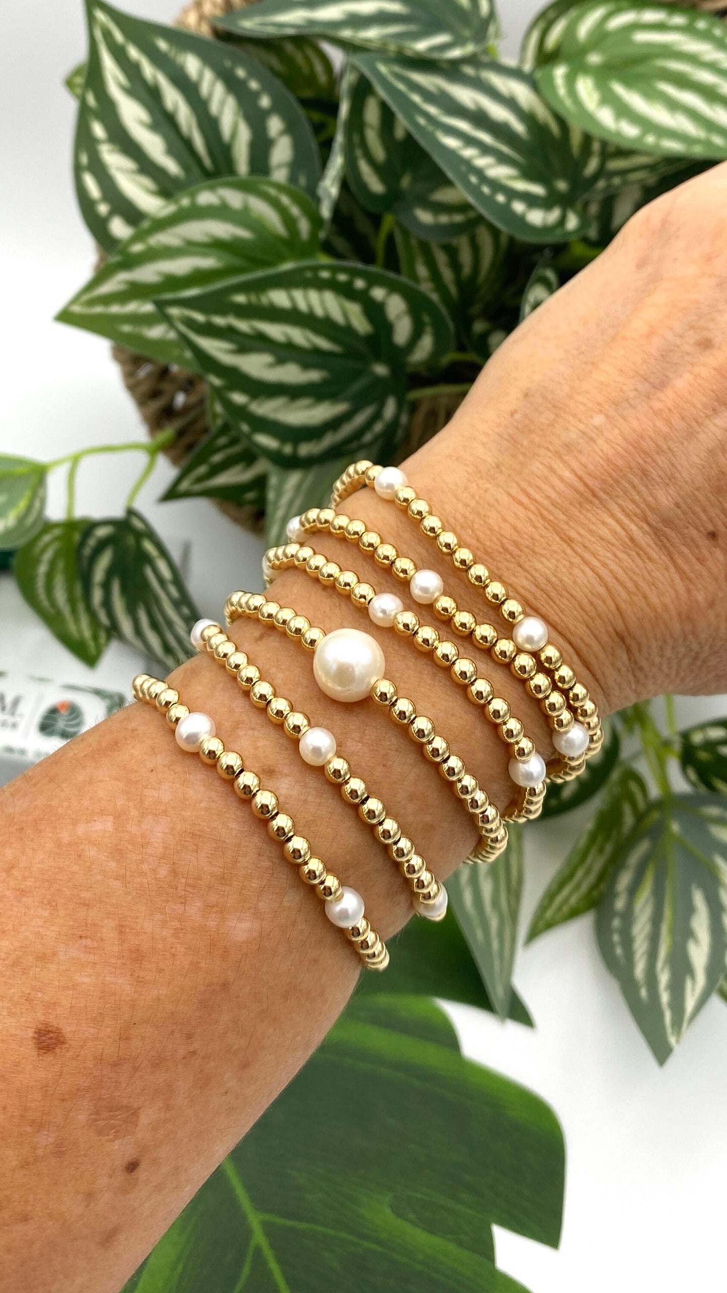 Gold filled beaded pearl bracelet wedding day jewelry accessory set bridesmaid friendship gift
