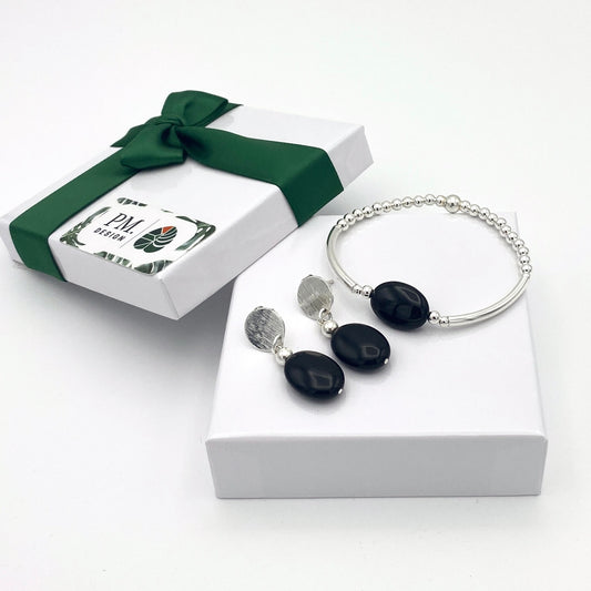 Dangling Onyx Silver Earrings Jewelry Gift Anniversary Silver Set Gift Onyx mother dayJewelry Earrings Gift for her