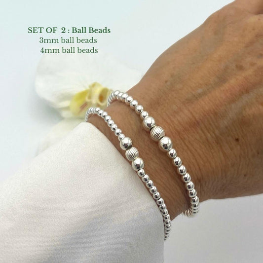Sterling silver beaded bracelet for women stacking stretchy jewelry bridesmaid gift wedding set
