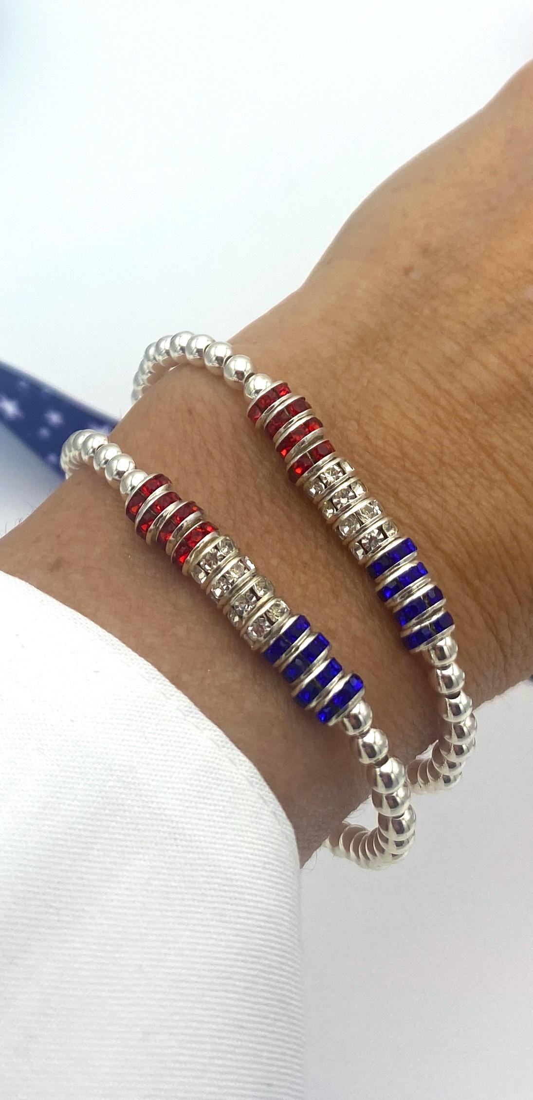 4th of July crystal bracelet USA flag red white blue jewelry gift