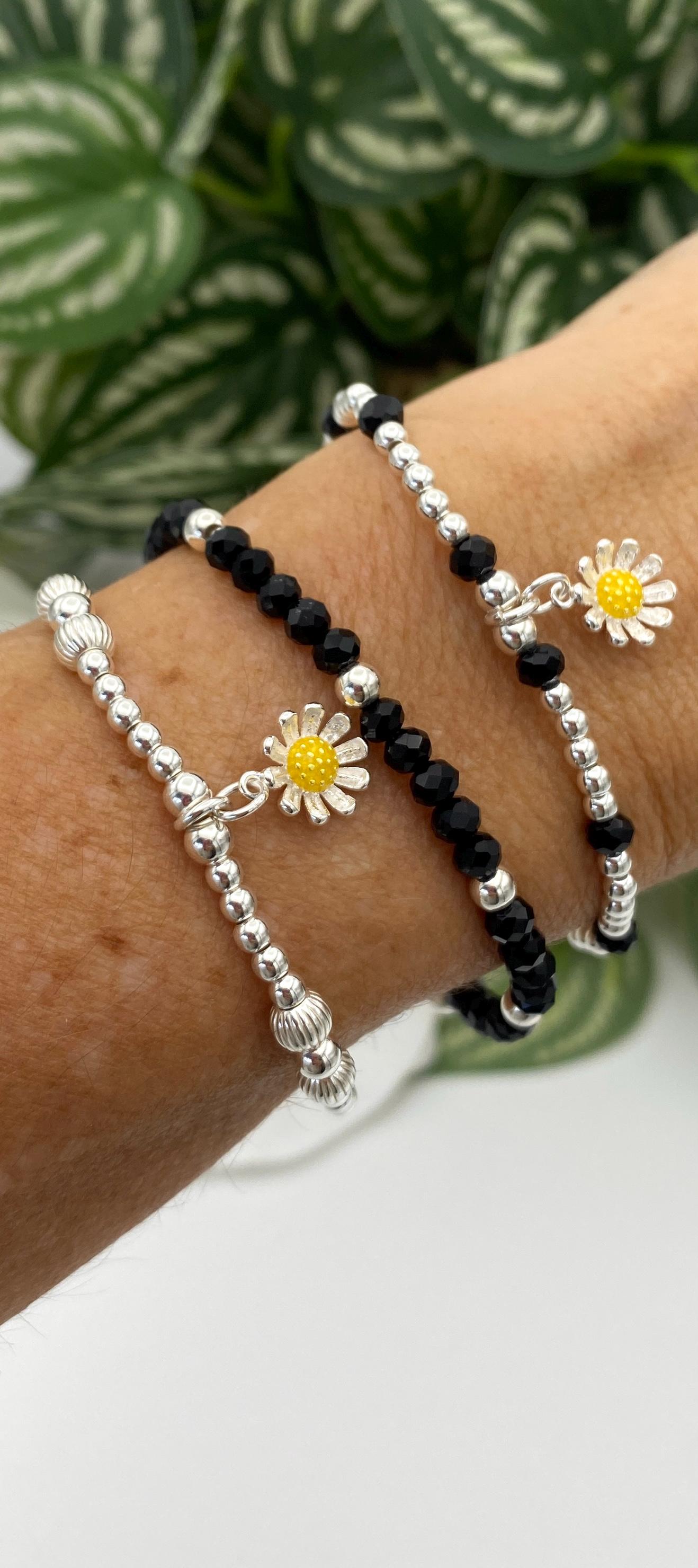 Sterling silver daisy charm bracelet flower jewelry dainty gift for her or mom