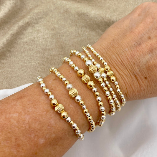 Gold Filled Sterling Silver Bracelet Gold Mix Silver Gift for Mom Jewelry Set Valentine Girlfriend Gift Women Stack Bracelet Jewelry Gift