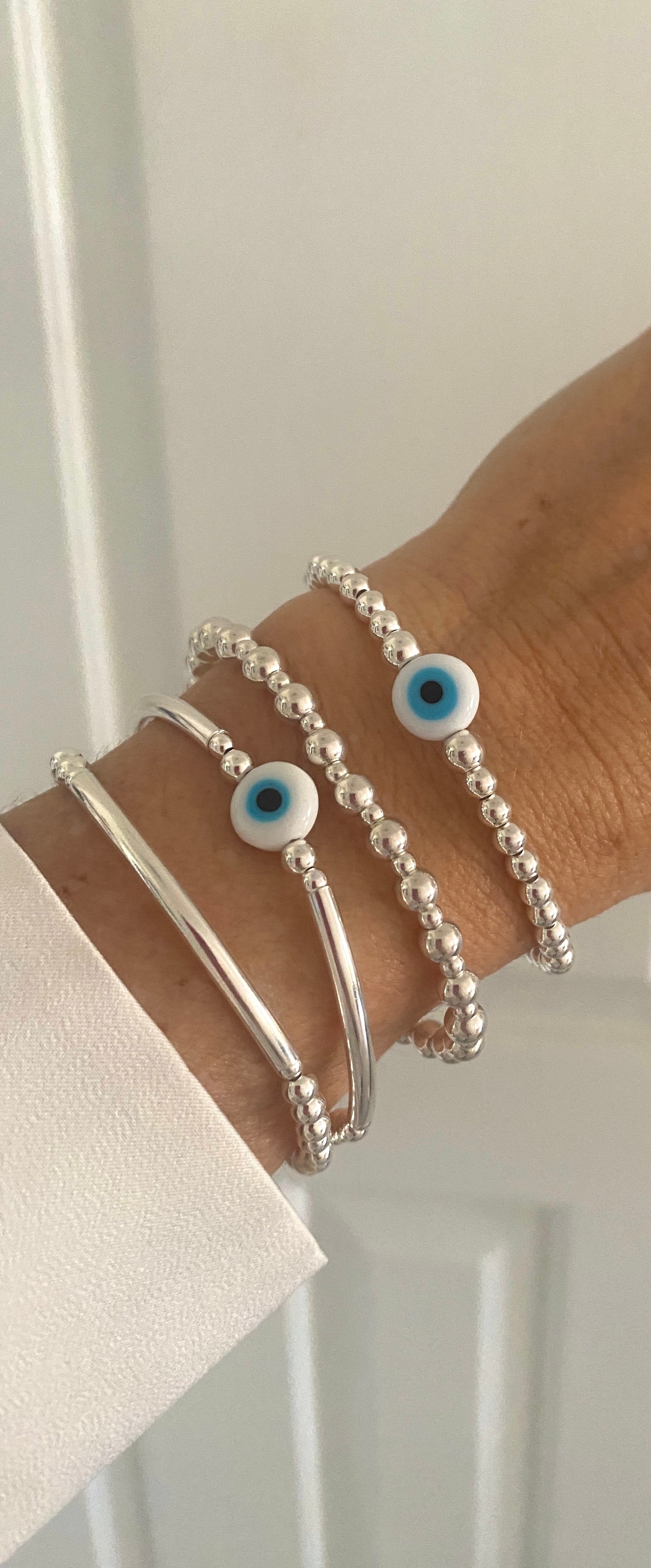 sterling silver evil eye charm stretchy bracelet women stacking beaded jewelry gift