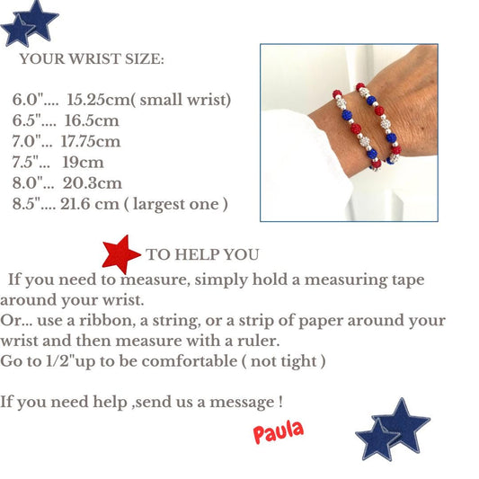 Red white blue bracelet USA crystal jewelry patriotic stretchy gift for her