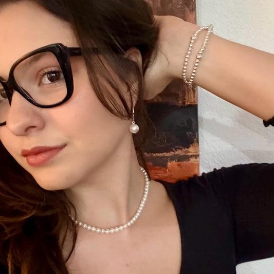 Pearl necklace bracelet and earrings set wedding day accessory jewelry bridesmaid friendship gift