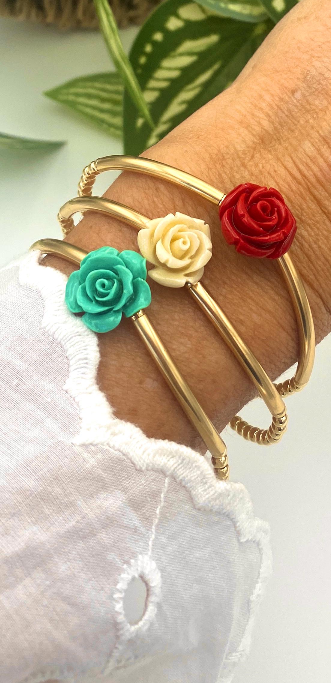 Gold filled flower bracelet spring colors dainty rose jewelry gift for women birthday or mom present