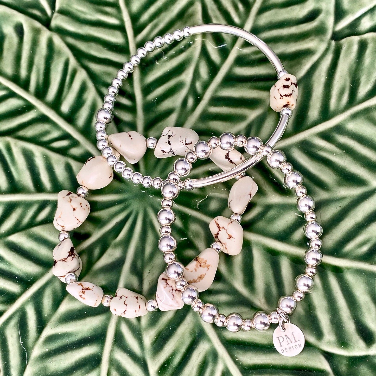 Sterling Silver and White Howlite Stretchy Bracelet Beaded Bracelet for Women Special Gift Jewelry