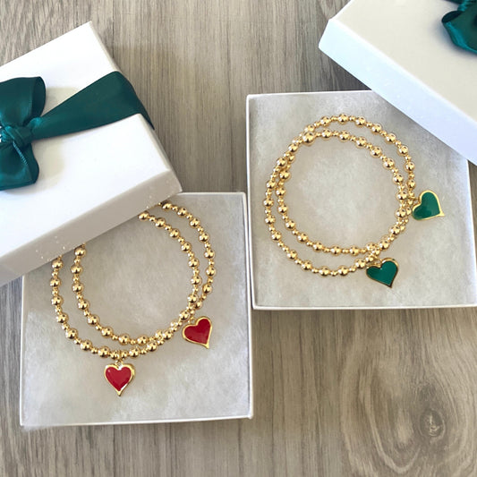Gold red green charm bracelet women gold heart jewelry personalized heart charm bracelet gold mother gift idea charm jewelry gift for her