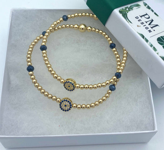 Blue Crystal Evil Eye Bracelet Gold Heart Jewelry Gift