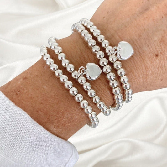 Sterling silver charm 5mm bead bracelet women optional personalized heart charm jewelry gift