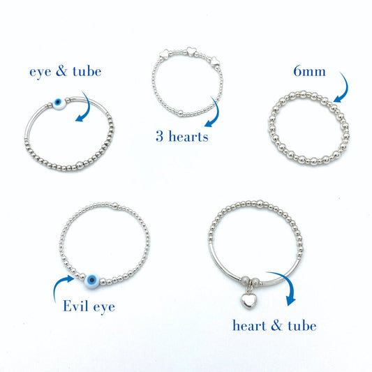 Evil Eye Silver Bracelet Greek Charm Stacking Jewelry Gift for Women