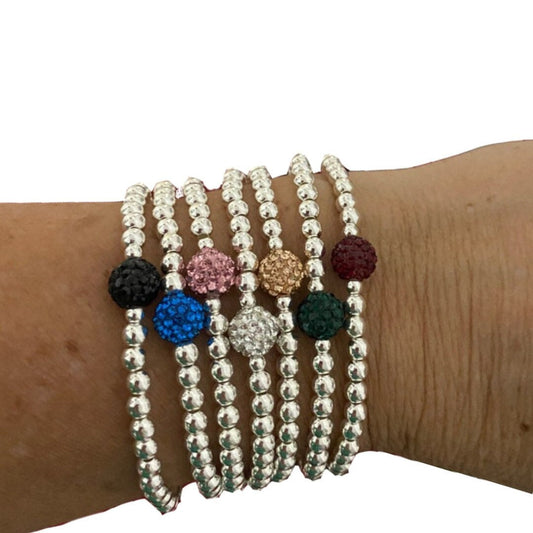 Sterling silver rhinestone colors stretchy bracelet crystal color stacking jewelry gift for her