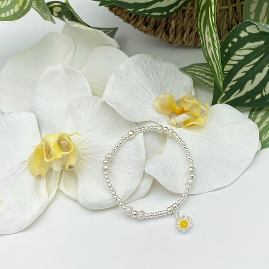 Sterling silver daisy charm bracelet flower jewelry dainty gift for her or mom