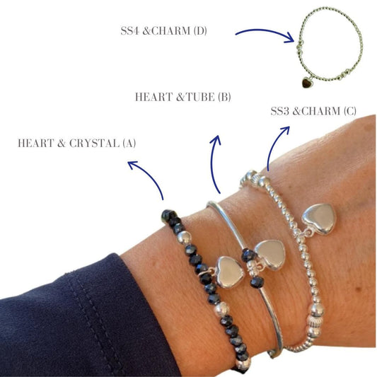 Blue Crystal Heart Bracelet Sterling Silver Charm Layered Jewelry Gift for Her