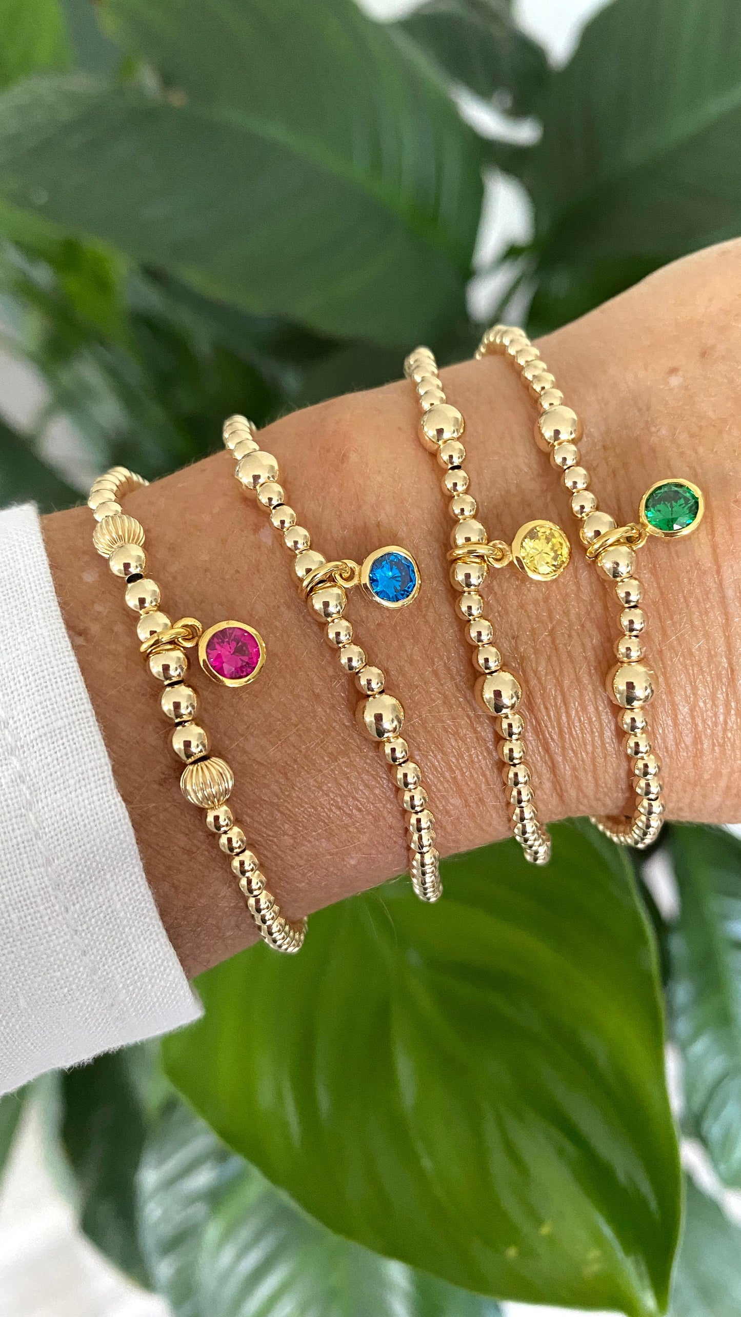 Gold birthstone charm bracelet for her crystal color jewelry gift