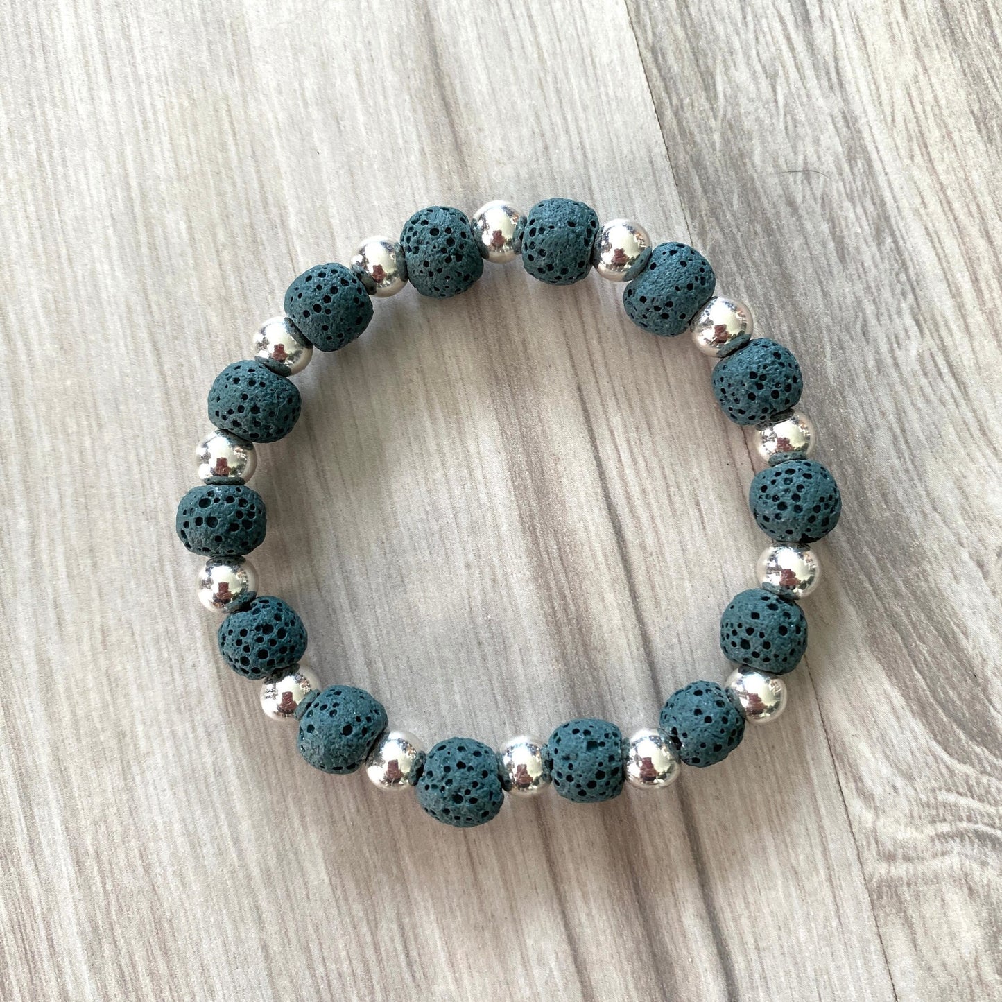 Sterling silver blue stone beaded bracelet silver stretchy jewelry for women