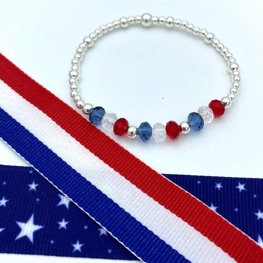 USA patriotic bracelet set silver red white blue crystal gift