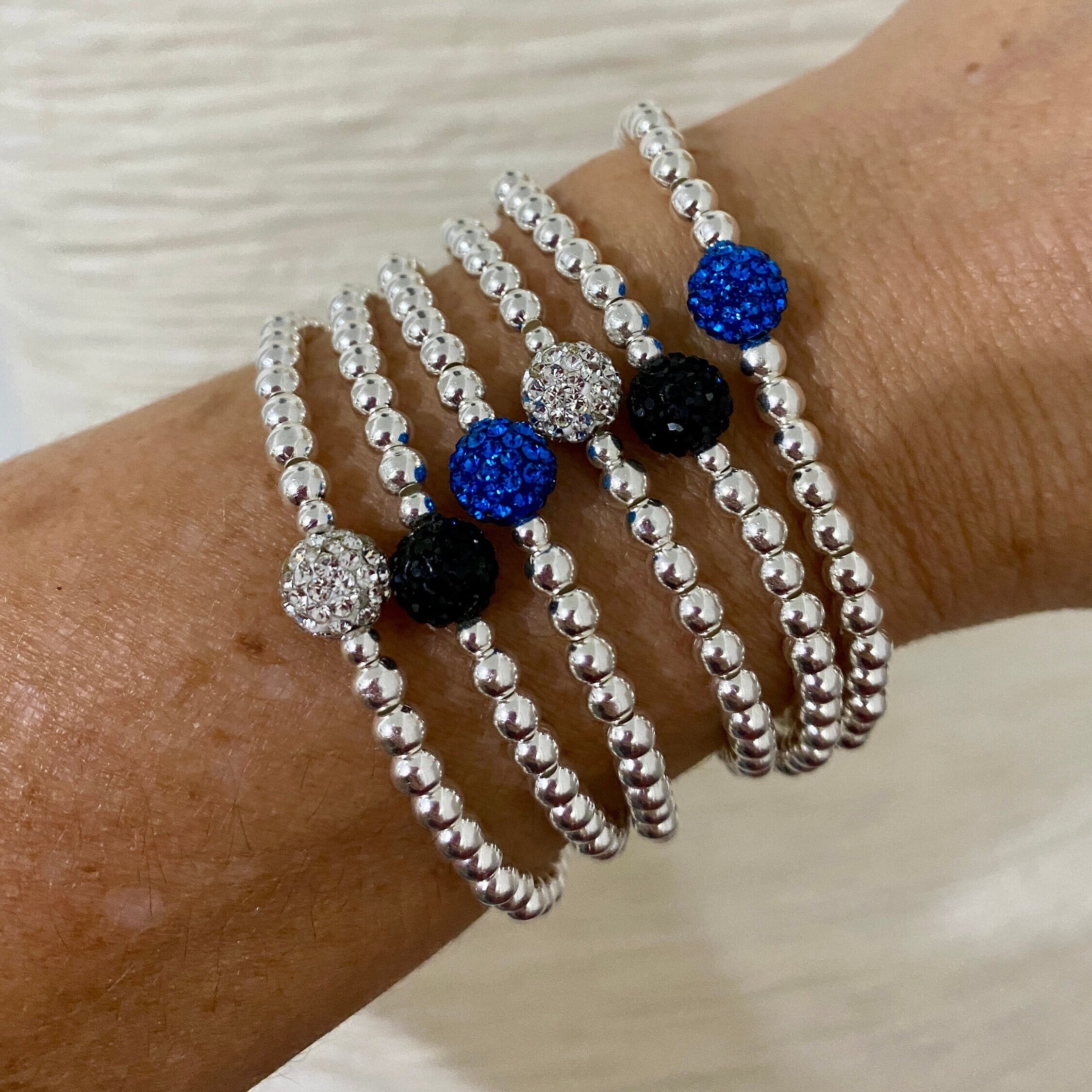 Black  White Blue Crystal Sterling Silver Bracelet Set