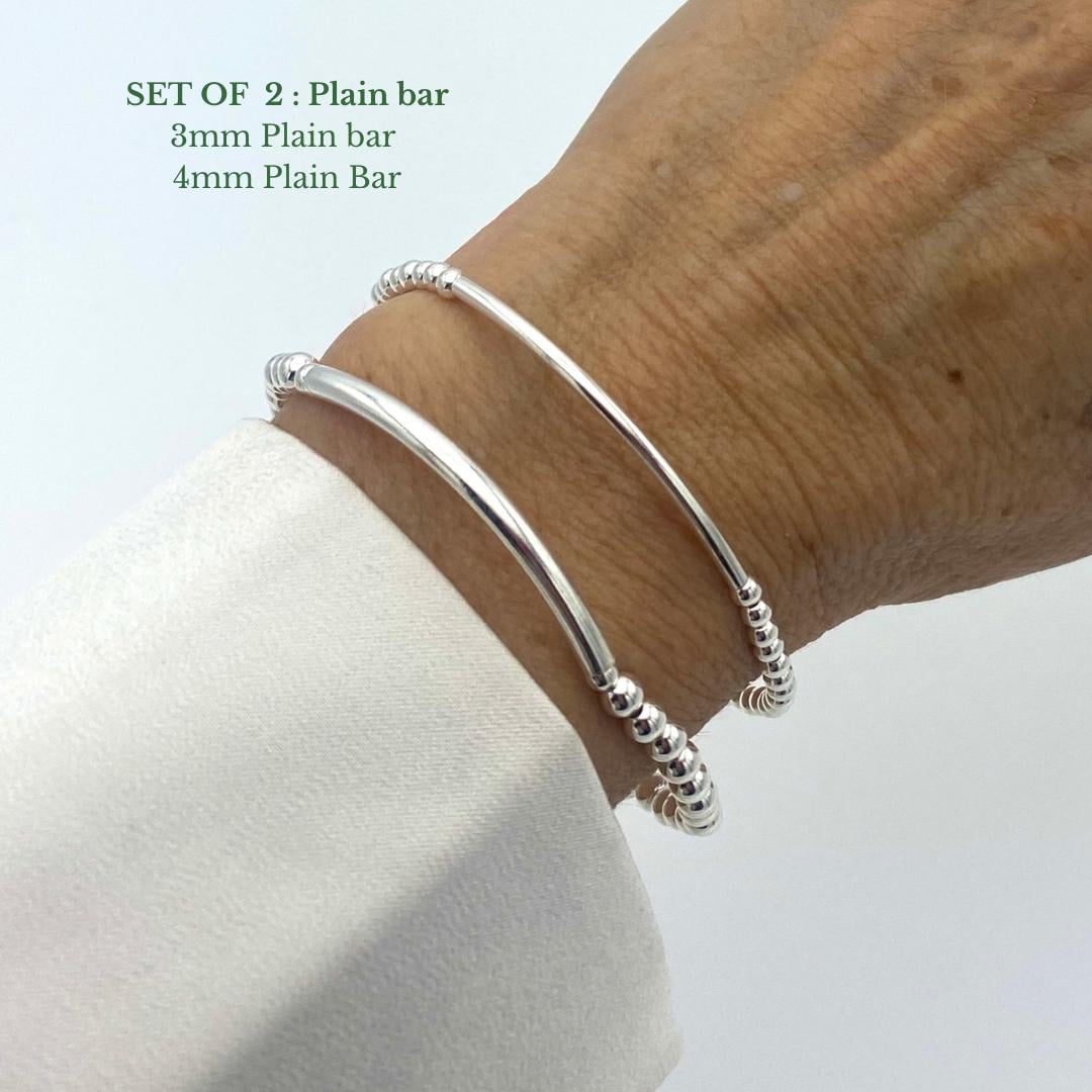 Sterling silver beaded bracelet for women stacking stretchy jewelry bridesmaid gift wedding set