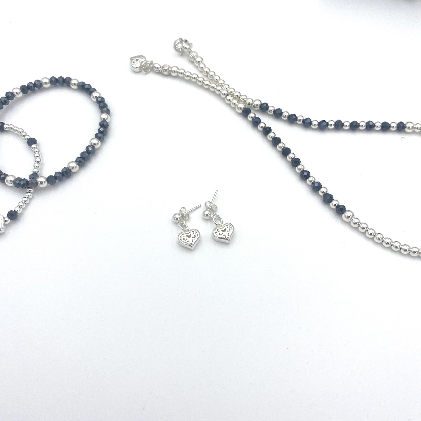 Blue Crystal Silver Jewelry Set Necklace Bracelet and Earrings Gift