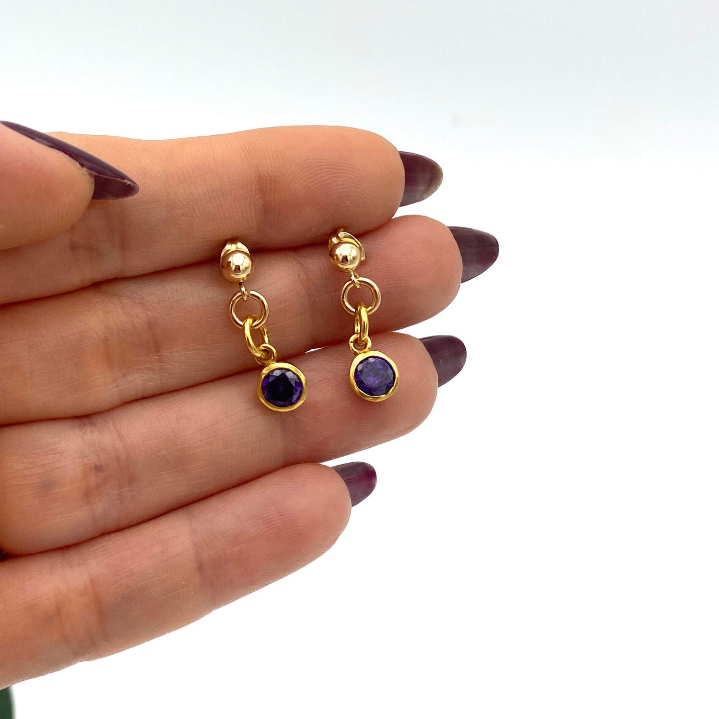 Gold birthstone earrings personalized jewelry gift for mom or her