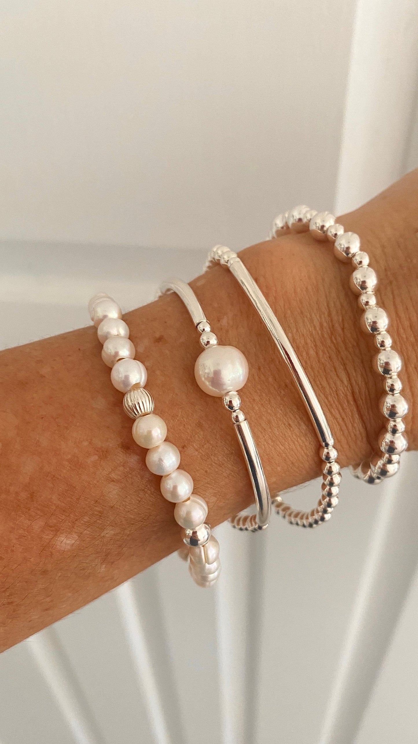 Pearl and sterling silver bracelet wedding jewelry bridesmaid gift classic anniversary set
