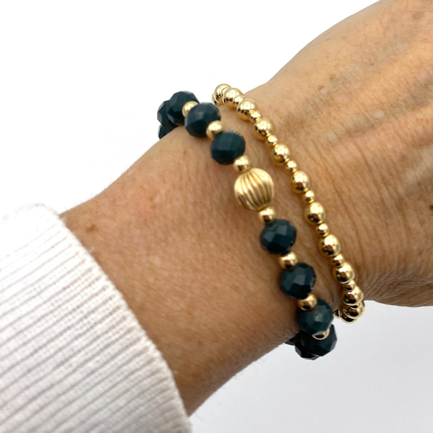 Gold Filled Green Bracelet Set with Heart Charm Elegant Gift for Her