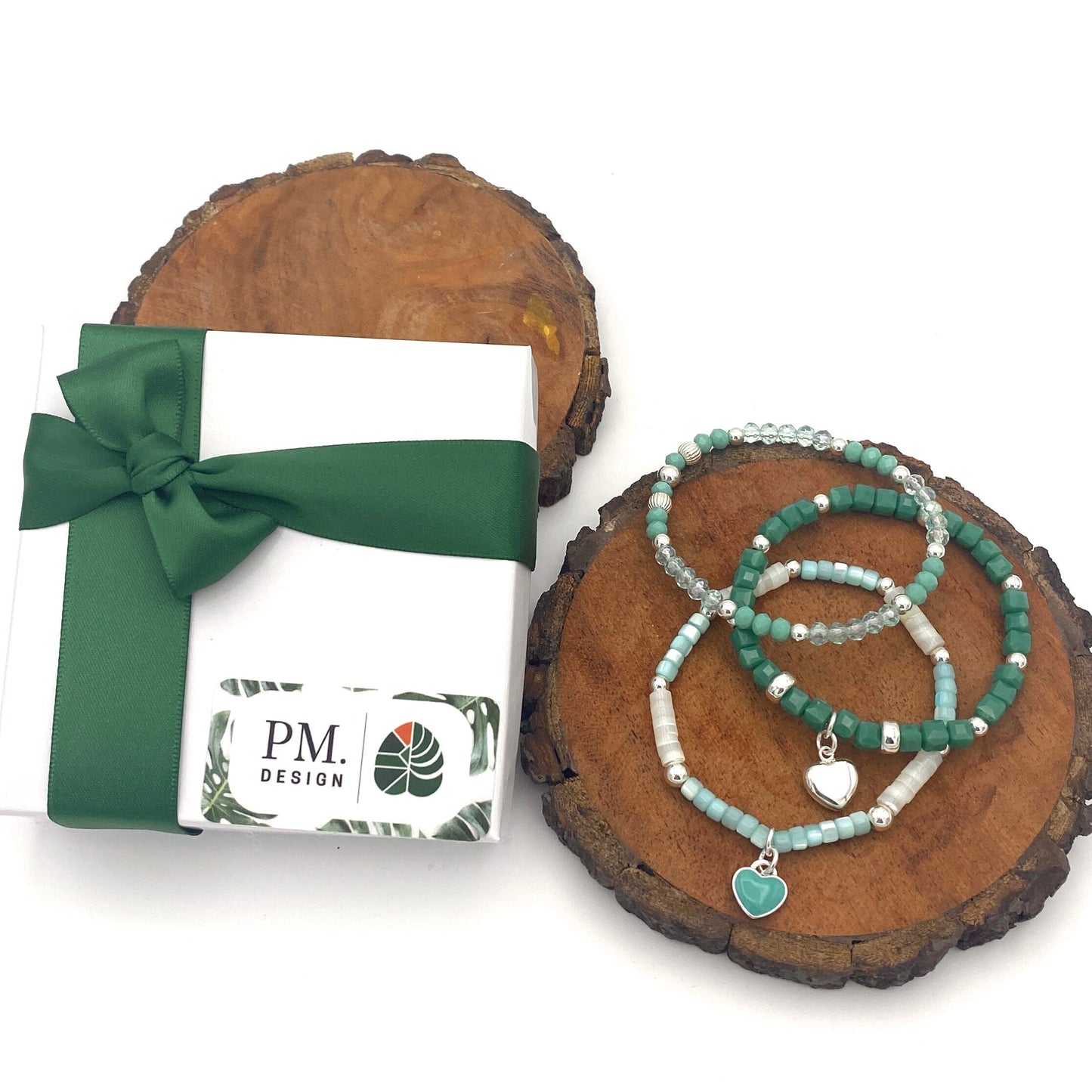 Sterling Silver Blue and green Crystal Bracelet with Personalized Charm for Her