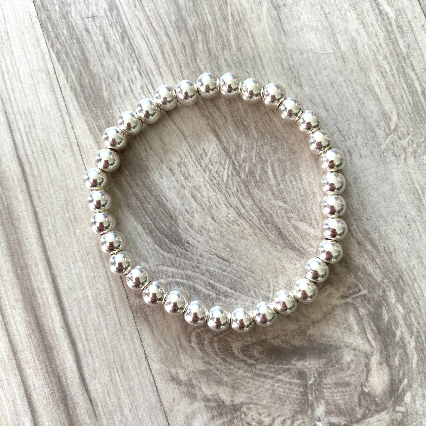 Sterling silver blue stone beaded bracelet silver stretchy jewelry for women