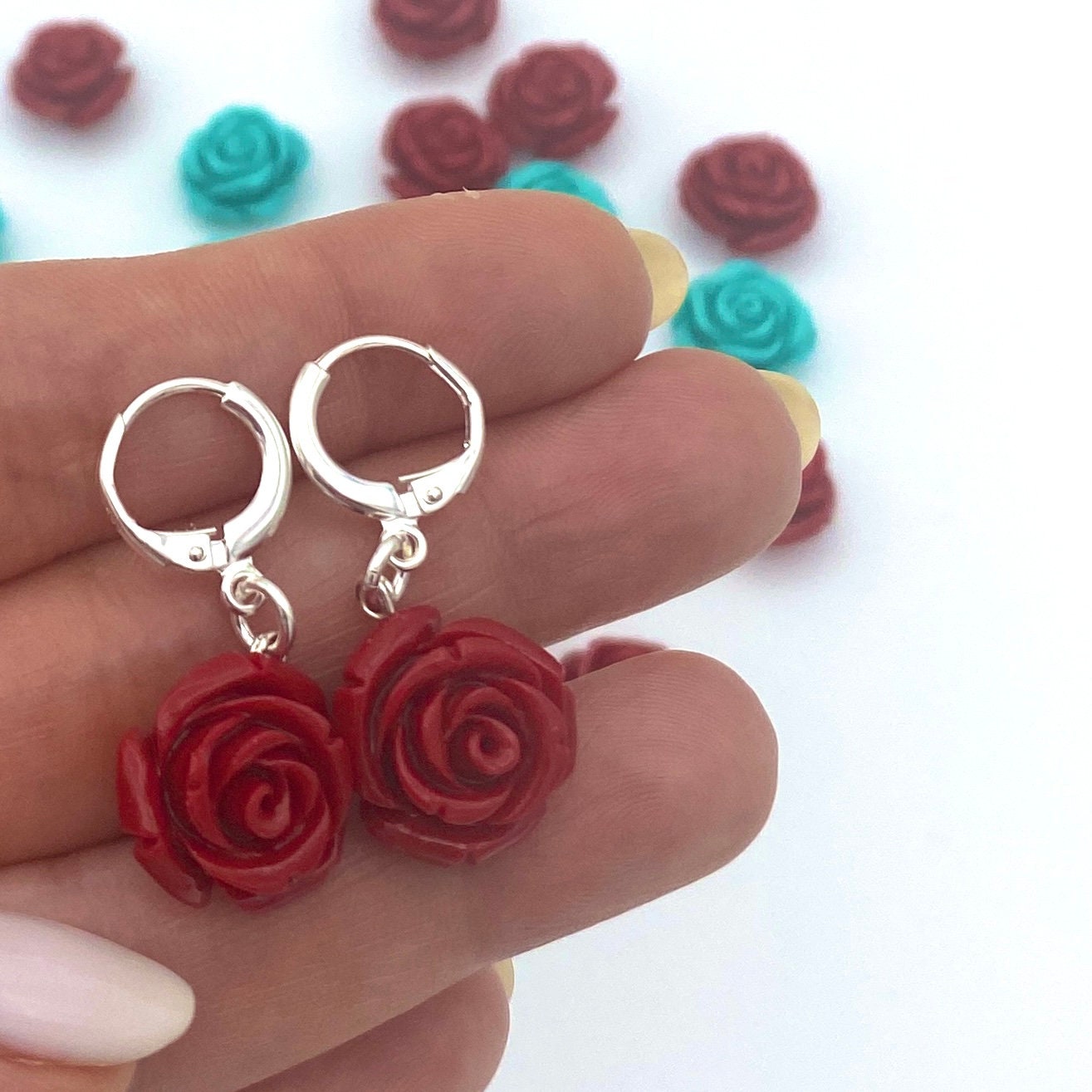 Personalized red rose jewelry set sterling silver spring gift for women