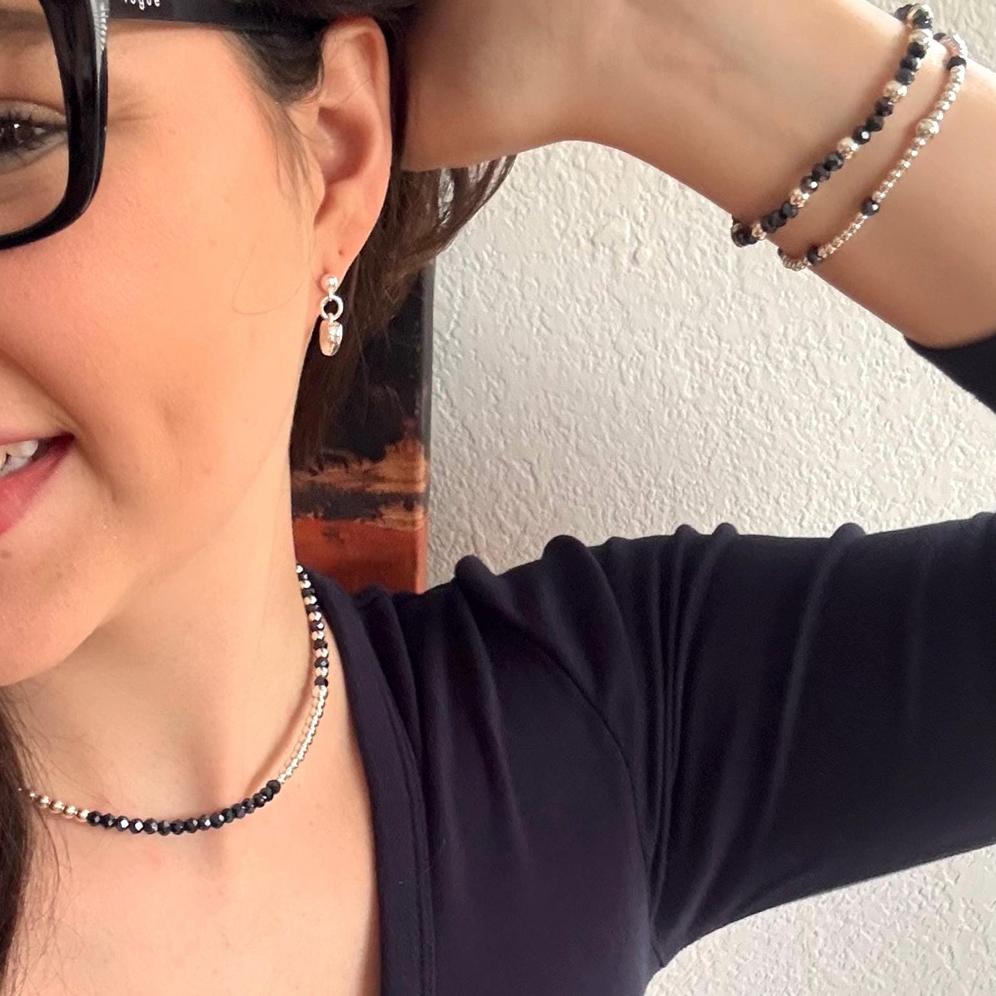 Blue Crystal Silver Jewelry Set Necklace Bracelet and Earrings Gift