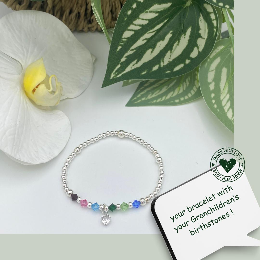 Personalized birthstone bracelet family gift with kids or grandkids colors