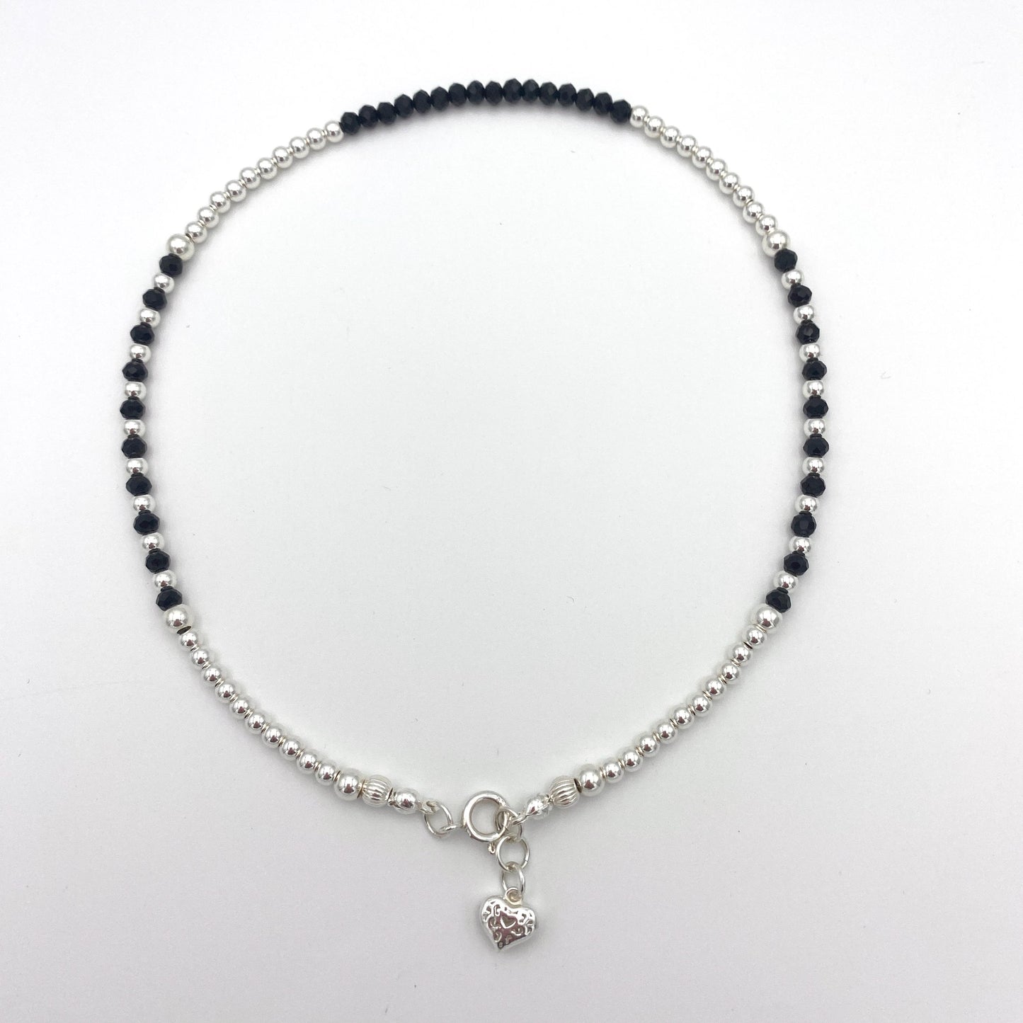 Black Crystal Silver Jewelry Set Necklace Bracelet and Earrings Gift for Her