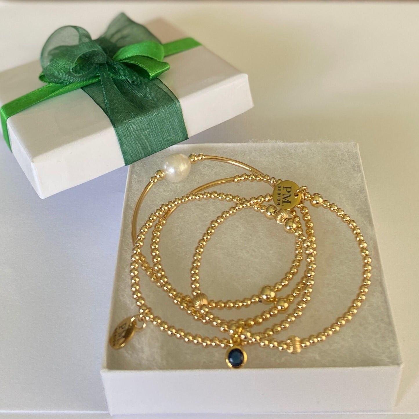 Gold birthstone charm bracelet for her crystal color jewelry gift