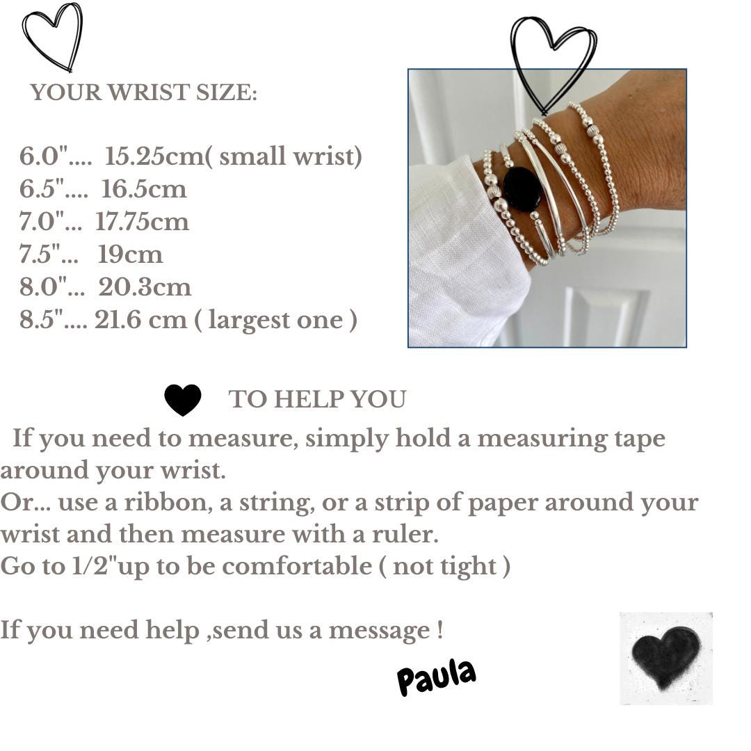 Black onyx sterling silver stacking bracelet women stretchy gemstone jewelry friend birthday gift