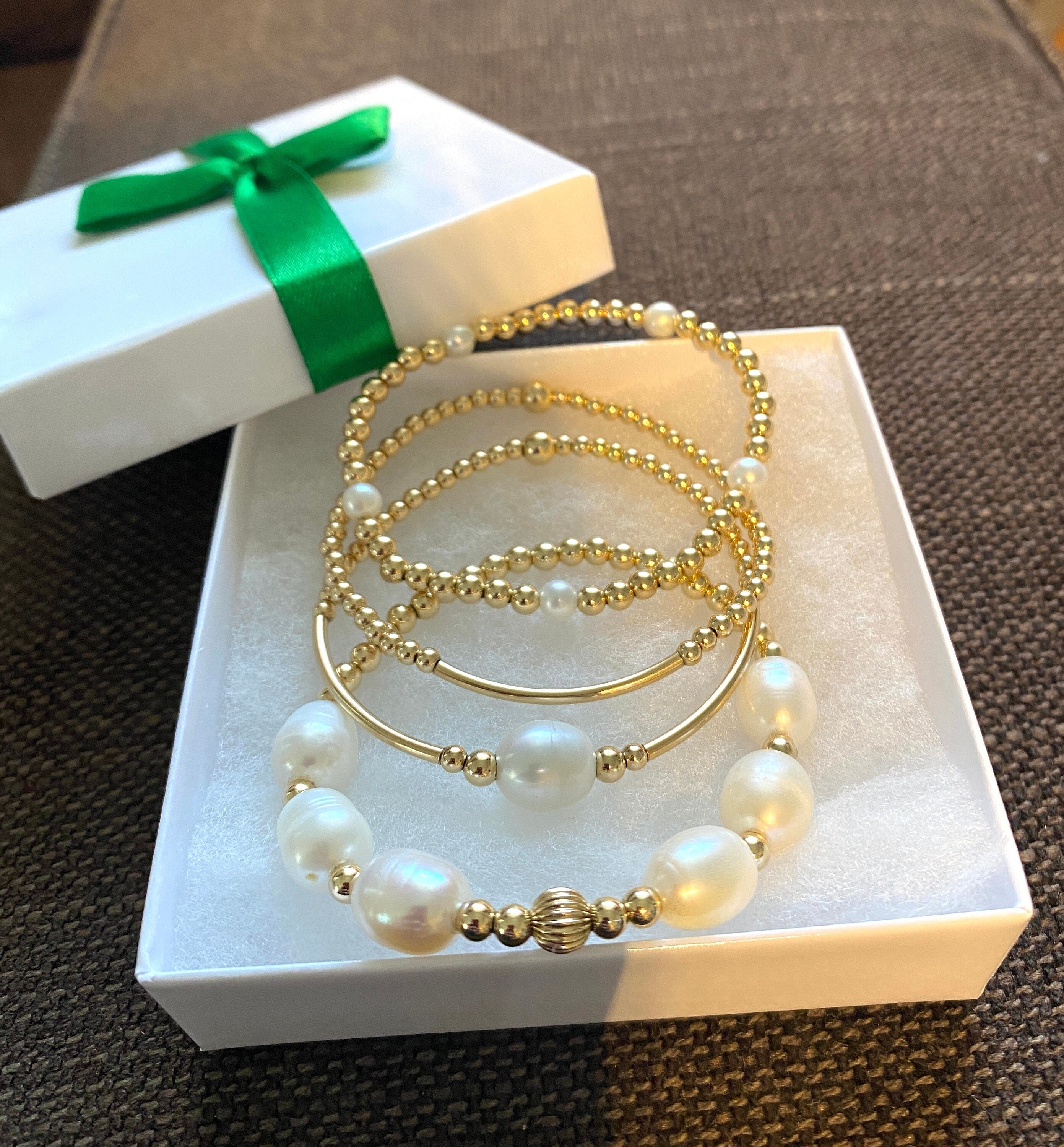 Gold Filled and Freshwater Pearl Bracelet Set