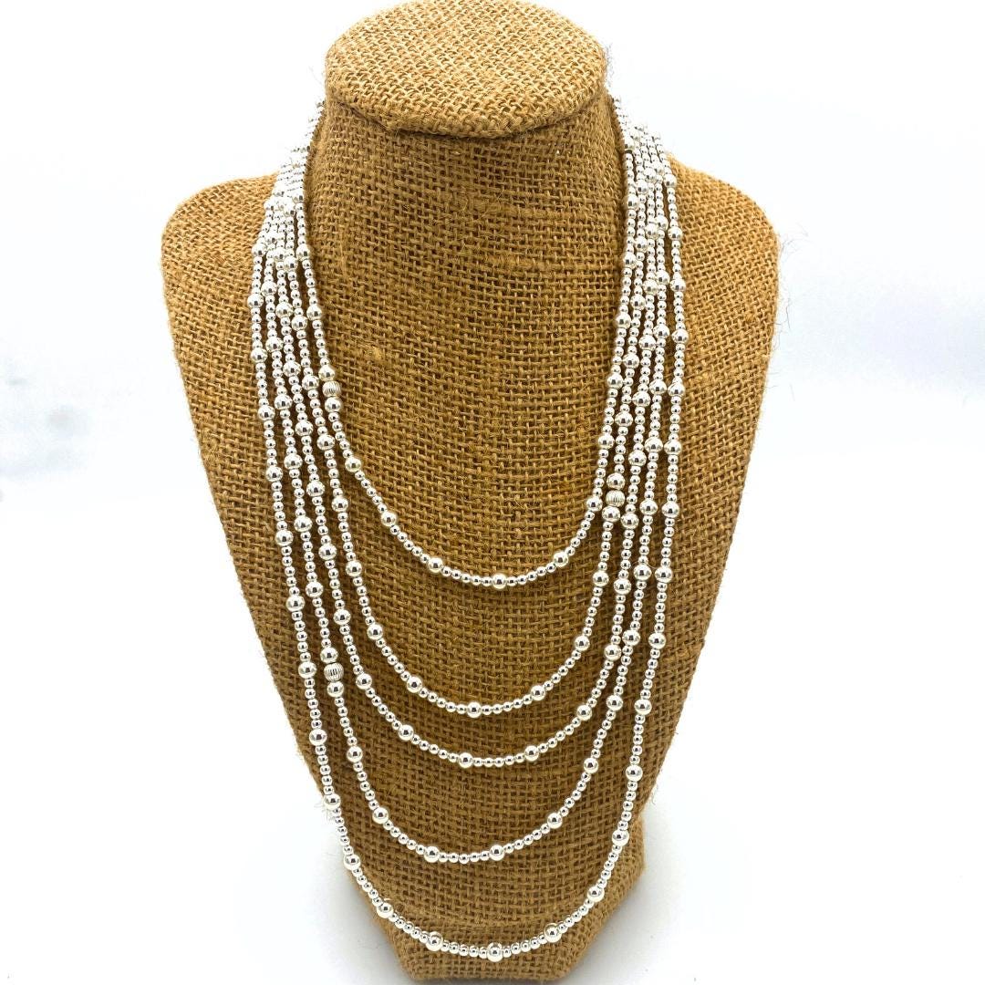 Sterling Silver Bead Necklace Personalized Layering Jewelry for Women