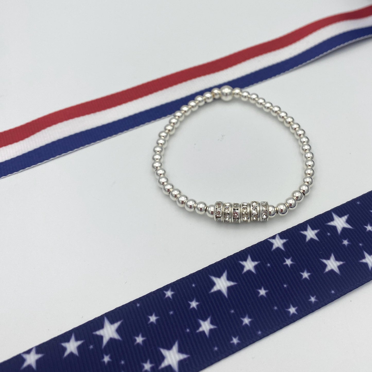 Red white blue bracelet set USA flag crystal jewelry 4th of July