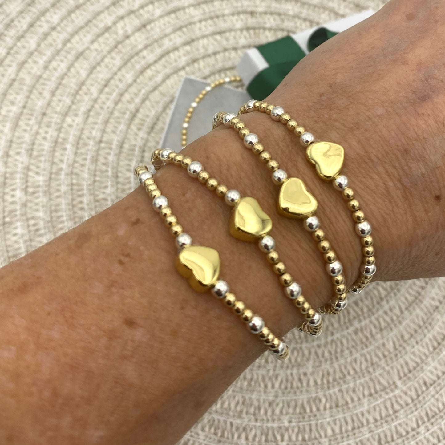 Gold Heart Bracelet Set Women Charm TwoTones Jewelry Stack Silver and Gold Layered Bracelet heart charm jewelry gift bead charm bracelet
