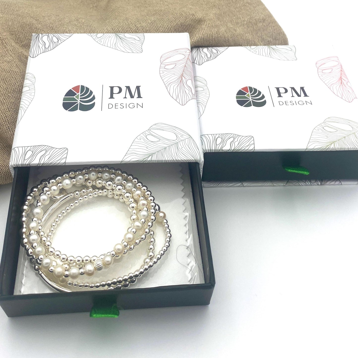 Pearl heart charm bracelet sterling silver wedding jewelry set gift for bridesmaid