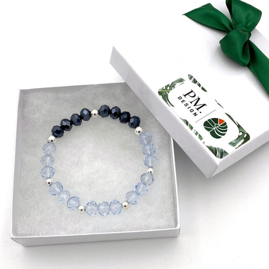 Blue Crystal Silver Bracelet Sterling Beaded Stack Gift for Women Jewelry Set