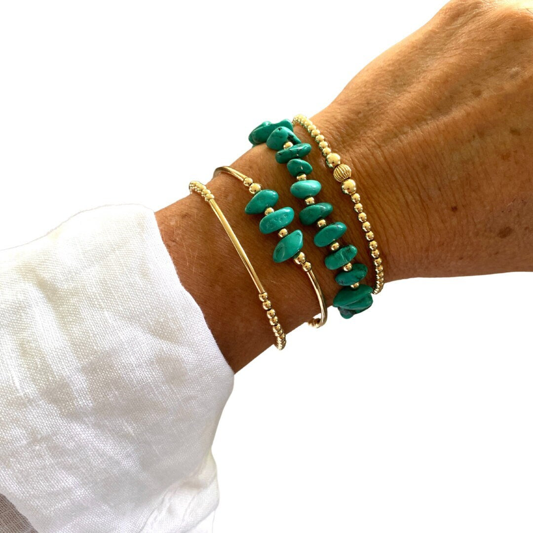 Turquoise gold filled beaded Bracelet nugget shape stacking handmade jewelry women elegant sea color gift