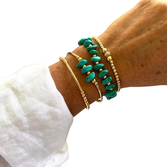Turquoise gold filled beaded Bracelet nugget shape stacking handmade jewelry women elegant sea color gift