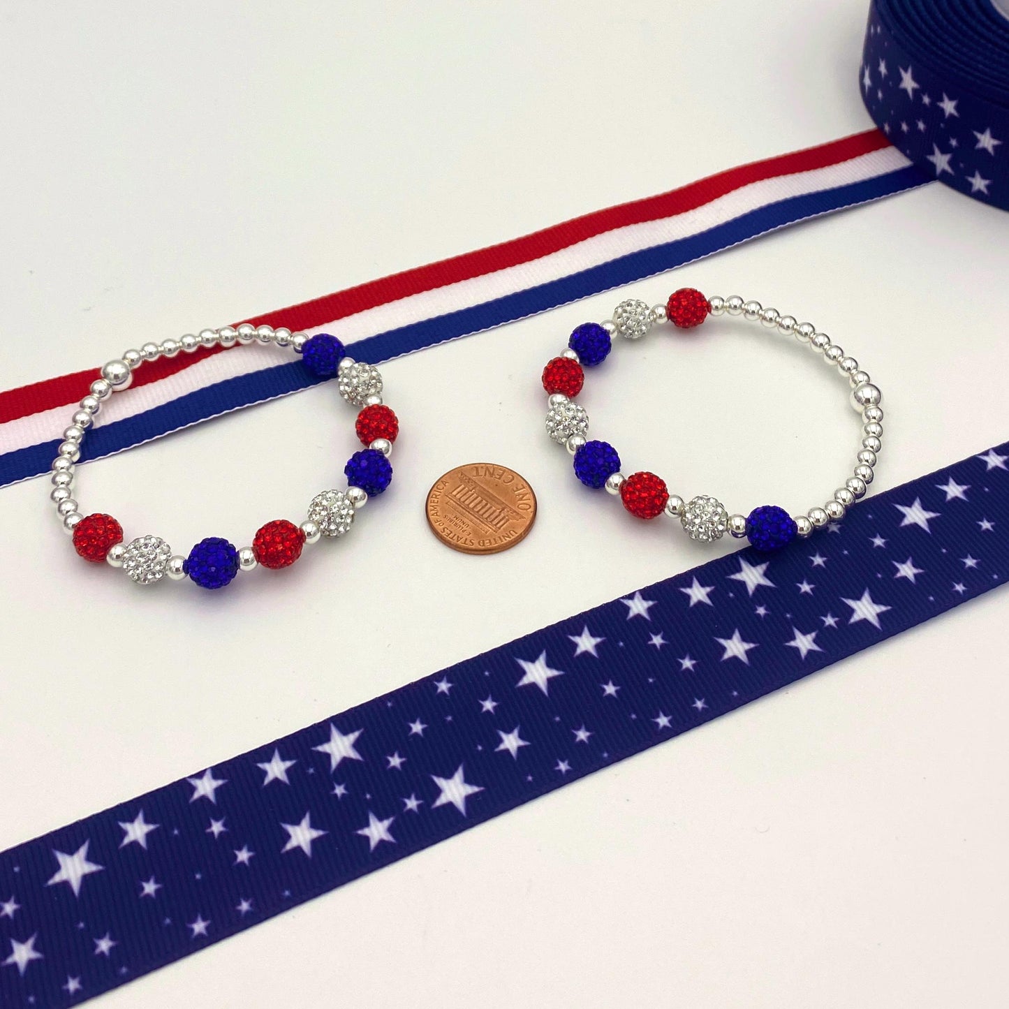 Red white blue bracelet USA crystal jewelry patriotic stretchy gift for her