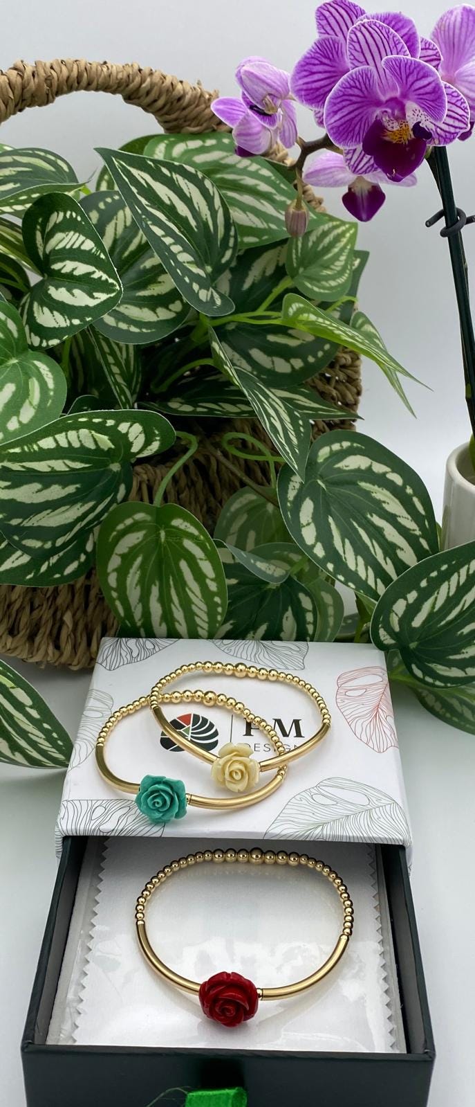 Gold filled flower bracelet spring colors dainty rose jewelry gift for women birthday or mom present