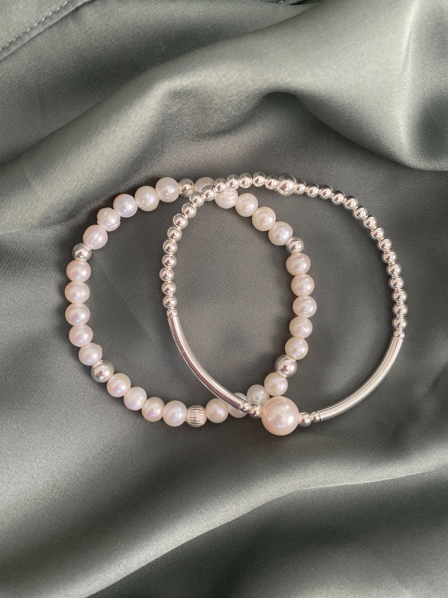 Pearl and sterling silver bracelet wedding jewelry bridesmaid gift classic anniversary set